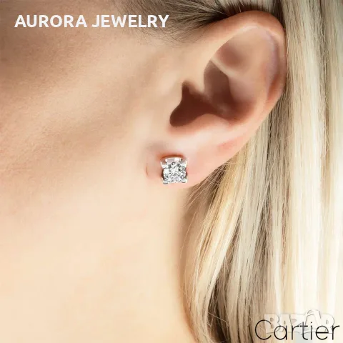 CARTIER C de Cartier White Gold Stud Diamond Дамски Обеци, снимка 4 - Обеци - 56111819