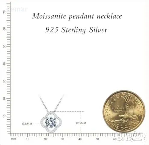 Дамско колие от сребро с 1 ct моасанит D/VVS1 и кръгла шлифовка, снимка 3 - Колиета, медальони, синджири - 55945943