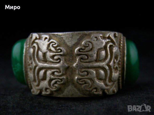 БЕЗ АНАЛОГ ТИБЕТ НЕПАЛ АЗИЯ ПРЪСТЕН  ЗЕЛЕН НЕФРИТ 