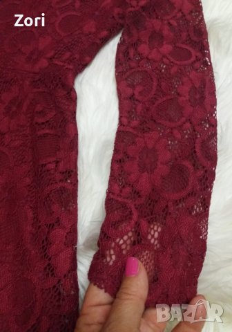 ИЗКЛЮЧИТЕЛНО КРАСИВА дантелена рокля в цвят вино ХХС размер , снимка 3 - Рокли - 41881457