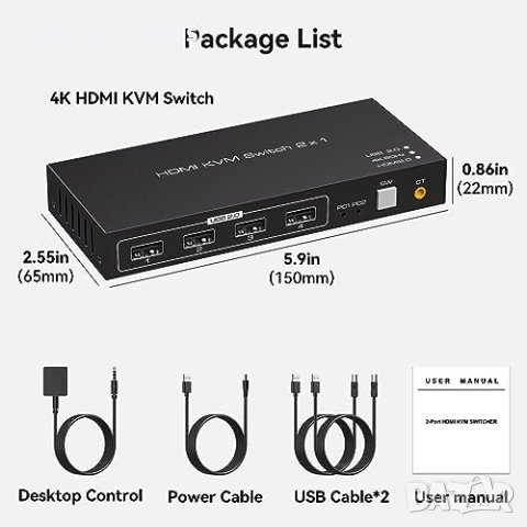 Нов 4K 60hz HDMI USB превключвател KVM превключвател 2PCs, снимка 2 - Друга електроника - 42255862