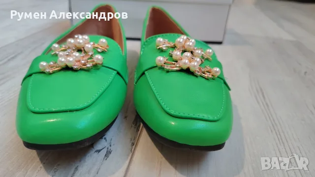 Чисто нови дамски ниски обувки от зелена еко кожа размер 38, снимка 5 - Дамски ежедневни обувки - 55944012