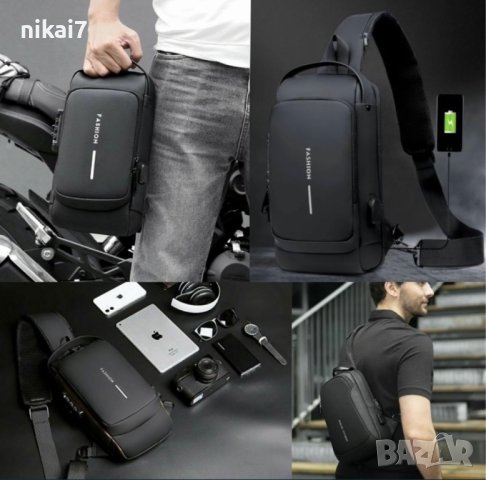 мъжка чанта непромокаема паласка многофункционална мотор USB слот, снимка 3 - Чанти - 42072653