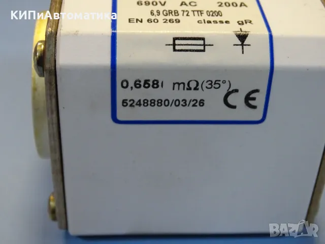 Предпазител Ferraz Shawmut Protistor F301328 Fuses 6.9GRB72TTF0200 200A 690VAC, снимка 5 - Резервни части за машини - 47790336