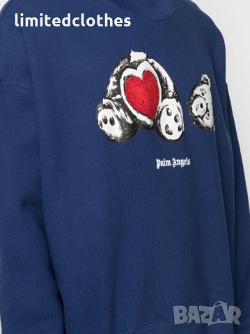 PALM ANGELS Navy Bear in Love Heart Мъжка Блуза тип Пуловер size M, снимка 5 - Пуловери - 34753784