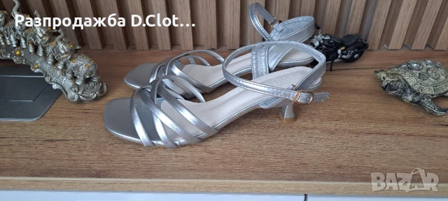 нови сребристи сандали с малък ток 40 номер, снимка 2 - Сандали - 51124793