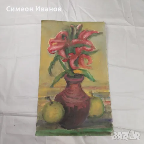 Интересна стара картина акварел натюрморт SG2022, снимка 2 - Картини - 47577095
