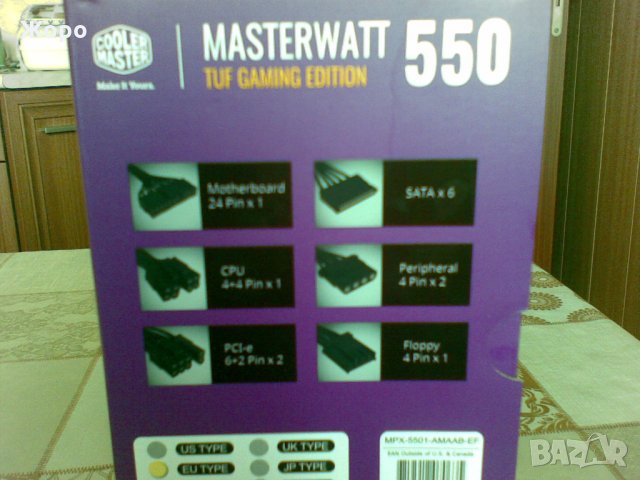 Захранващ блок Cooler Master MasterWatt TUF Gaming Edition, 550W MPX-5, снимка 6 - Захранвания и кутии - 34642451