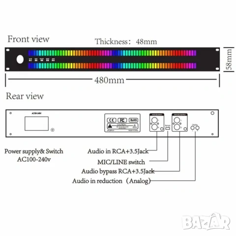 Професионален графичен спектро-анализатор Smart Technology LED63X2, снимка 2 - Еквалайзери - 53827284