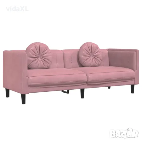 vidaXL Диван с възглавници, 3-местен, розов, кадифе