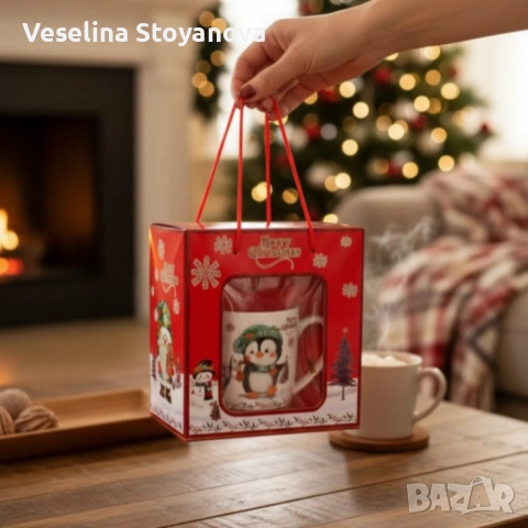 Празничен комплект чаша + лъжичка в луксозна кутия – “Merry Christmas” 