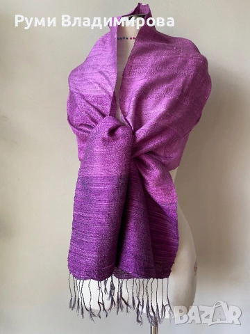 Лилав шал от 100 % кашмир, коприна/ различни видове, снимка 6 - Шалове - 43037801