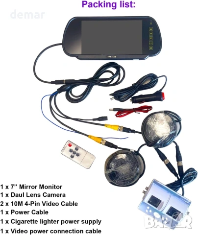 Камера за заден ход с двоен обектив, 7-инчов монитор за огледало, снимка 6 - Аксесоари и консумативи - 53645519
