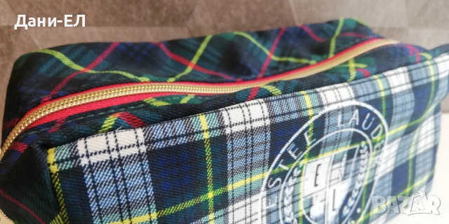 Estee Lauder козметичен несесер – синьо-зелено каре, снимка 5 - Други - 52771975