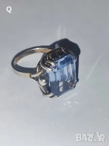 Стар сребърен пръстен с аквамарин, снимка 7 - Пръстени - 49237638