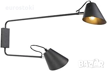 Qazqa - Стенна лампа с ретро дизайн, черна, 2 крушки, регулируема - Lune I, хол I, спалня - стоманен