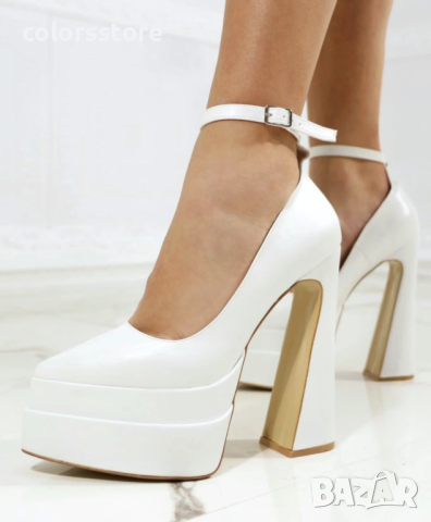 Обувки на ток - бяла кожа - VT2
