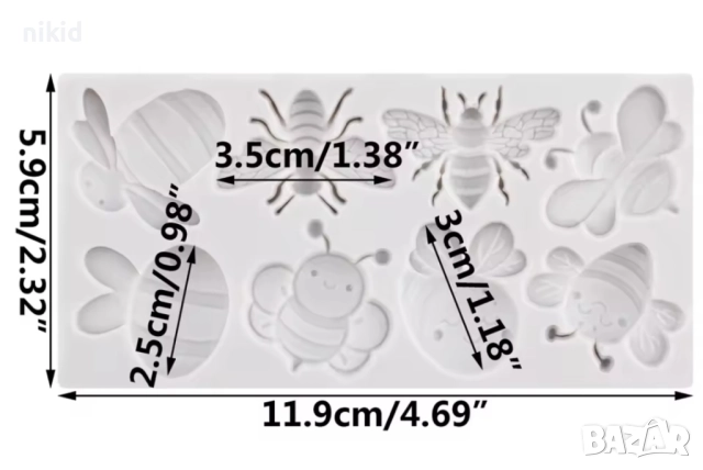 8 пчела пчели силиконов молд форма фондан шоколад декор, снимка 2 - Форми - 51852199