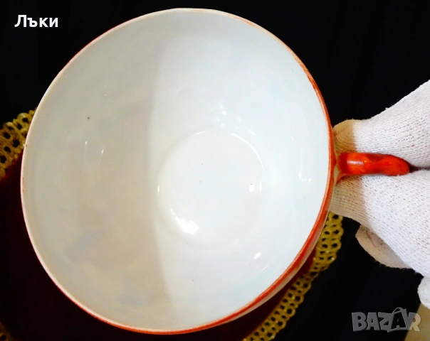 Чаша с чиния японски порцелан яйчена черупка,злато. , снимка 6 - Антикварни и старинни предмети - 53658918