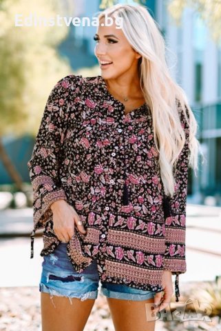 Дамска блуза с дълъг ръкав и флорален принт, снимка 6 - Блузи с дълъг ръкав и пуловери - 40456142