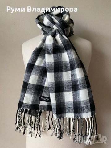 Мъжки шал Iceman в бяло и черно каре, снимка 3 - Шалове - 43410783