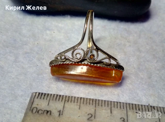 НИКЕЛИРАН РУСКИ КЕХЛИБАРЕН ПРЪСТЕН от БЛАГОРОДНА СТОМАНА ФИЛИГРАНЕН РЕТРО АРТ МОДЕЛ 50201, снимка 5 - Пръстени - 51279591