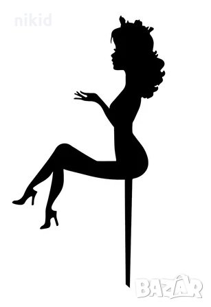 Седнала Дама Лейди мис с корона черен акрил топер украса декор за торта рожден ден моминско парти