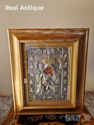 Прекрасна голяма антикварна сребърна икона със сертификат и маркировка , снимка 2 - Икони - 51686555