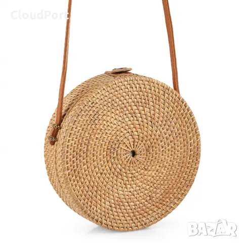  Дамска сламена плажна чанта, Polo Air, ръчна изработка, кръгла, 21х7 см, Бежово, снимка 3 - Чанти - 50394037