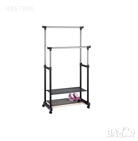 Щендер за дрехи, Двоен, С рафтове, Плъзгащ, Стомана, Хром - Черен, снимка 3 - Закачалки - 51998353