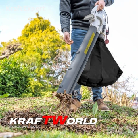 Електрически листосъбирач KraftWorld 3000W – Издухване, Засмукване, Раздробяване + Подарък втора тор, снимка 2 - Други инструменти - 50653901