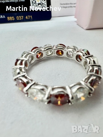 Сребърен пръстен с мойсанит (Диамант) 7.5 карата, снимка 7 - Пръстени - 53775863