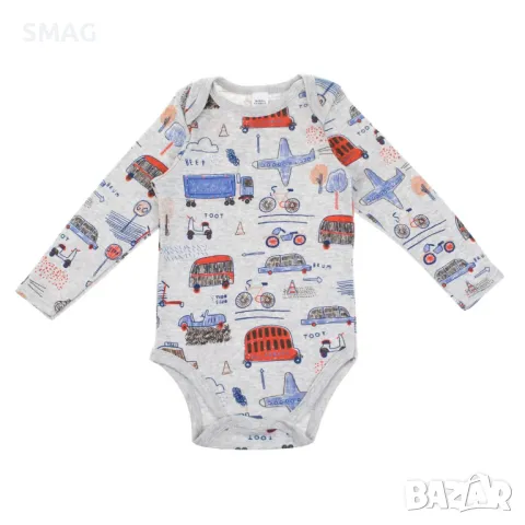 Бебешко боди памучно сиво с коли S_1245622