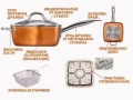 Нов меден тиган Copper Pan Комплект 6 в 1 Незалепващ С лека драскотина, снимка 4