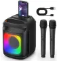 Нова Bluetooth караоке система с дълбок бас 2 микрофона AUX LED светлини за деца възрастни, снимка 1