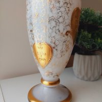 Изящна двуцветна ваза с 24 каратово злато.Vases for flowers Bohemia, снимка 4 - Вази - 40838253