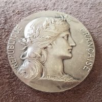 Сребърен Медал за награда на Франция по стрелба плакет жетон, снимка 1 - Антикварни и старинни предмети - 41343495