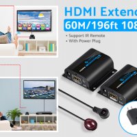 eSynic PRO HDMI Extender 1080P 60m,IR дистанционно управление,RJ45 Cat6 Cat7 Ethernet,лаптоп/DVD/PS4, снимка 7 - Аксесоари - 40020937