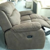 Кафяв диван от плат двойка с ръчен релаксиращ механизъм, снимка 6 - Дивани и мека мебел - 40627761