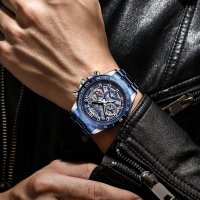 Lige Blue Silver 8944 Луксозен мъжки кварцов часовник с метална верижка, снимка 2 - Мъжки - 41760337