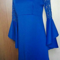 Прелестна синя рокля, от неопрен, с дантела🍀❤S/M, M/L❤🍀арт.4067, снимка 1 - Рокли - 36114867