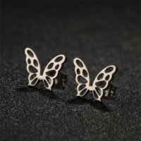 490 Обеци Пеперуда в сребристо медицинска стомана пеперуди безплатна доставка подарък, снимка 2 - Обеци - 42013989