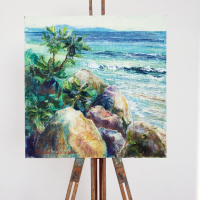 Маслена картина "Пристанище на смокиново дърво: Сред камъни по брега", снимка 2 - Картини - 44558987