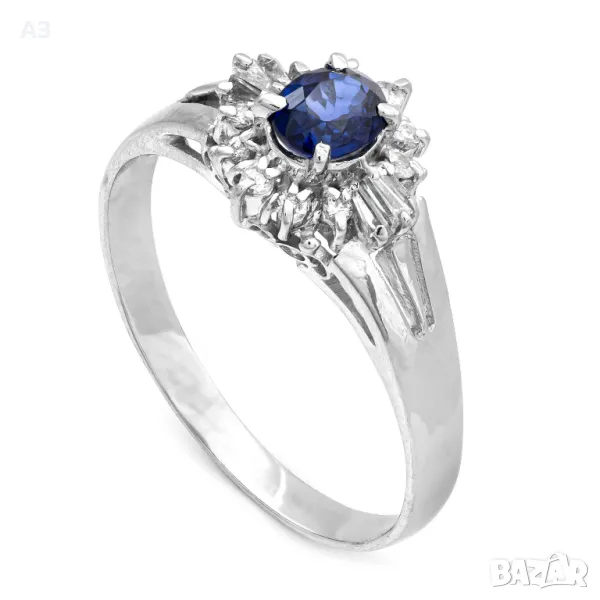 Пръстен с естествен сапфир и диаманти, снимка 1