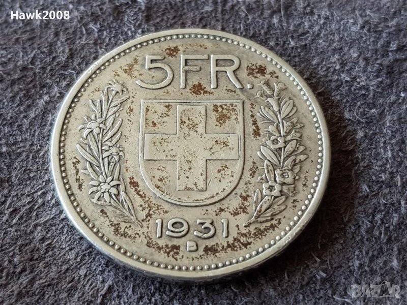 5 франка 1931 Швейцария СРЕБЪРНИ сребърна монета сребро, снимка 1