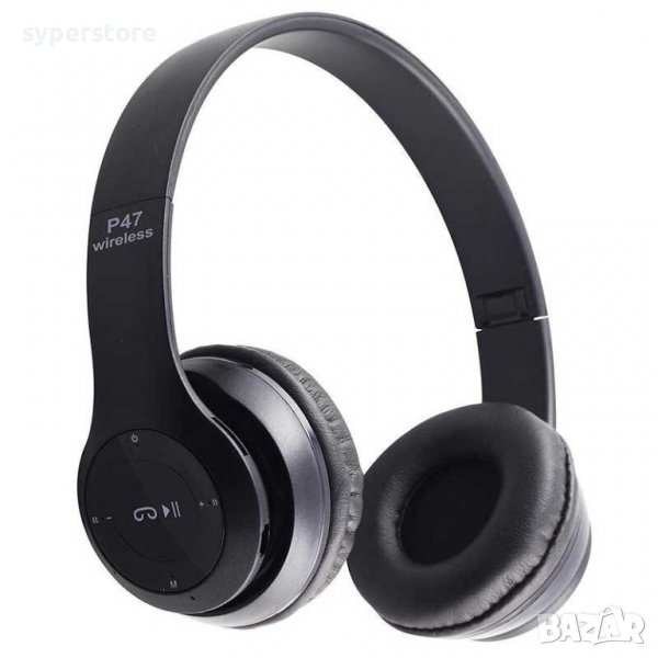 Слушалки Безжични Блутут Digital One SP00626 P47 черни Bluetoot MP3 средна мида Headphones, снимка 1