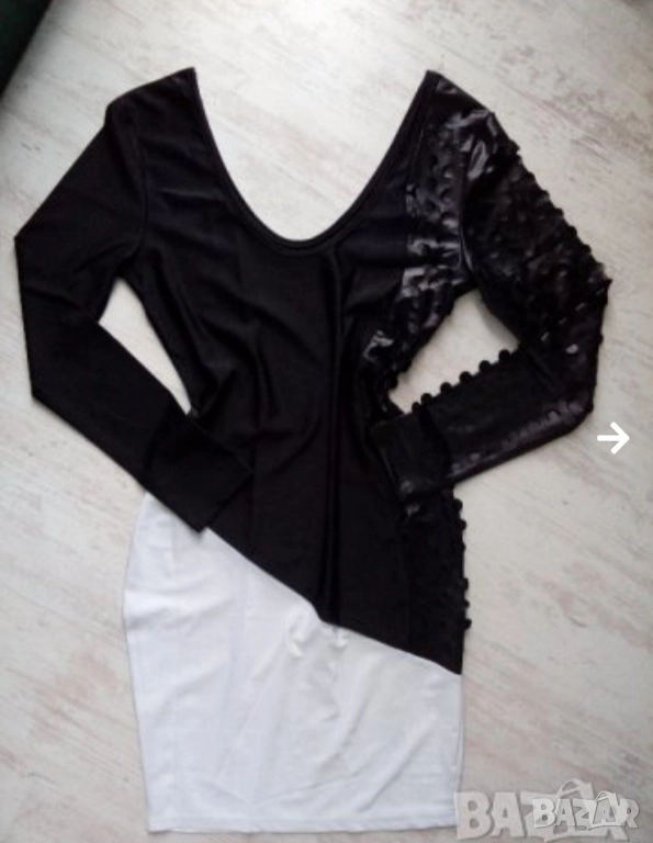 Елегантна рокля с кожен ръкав, снимка 1