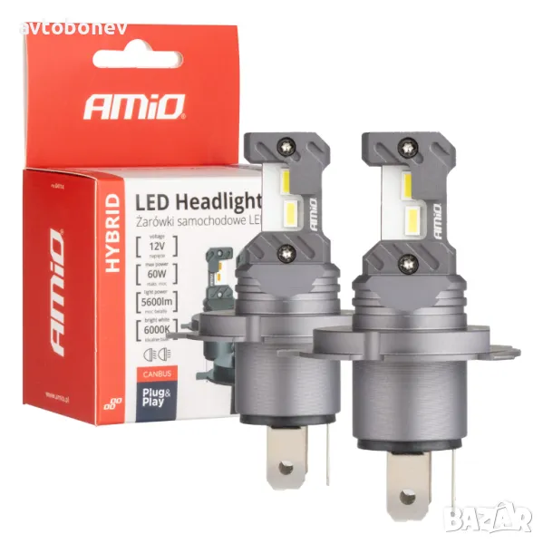 LED крушки AMIO Hybrid H4-12V-6000K к-т/2 бр./, снимка 1