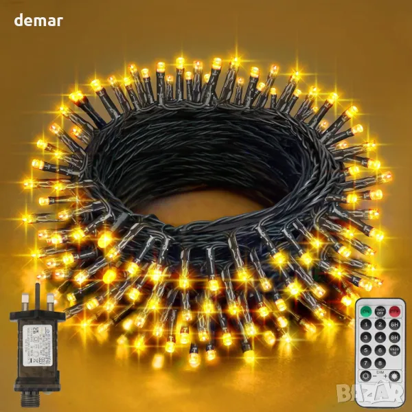 Realky коледни лампички, 29.2 м, 220 LED водоустойчиви, с 8 режима, дистанционно, топло бяло, снимка 1