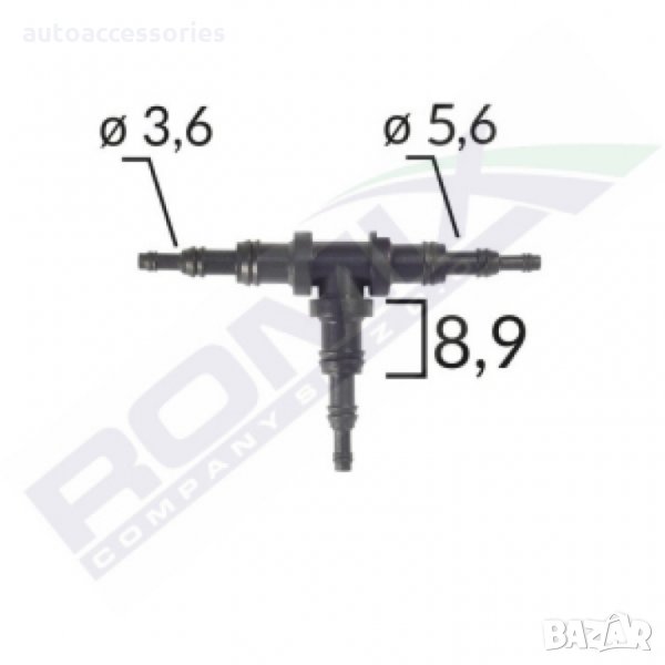 Връзка за стъклопочистваща система, тип Тройник, Пластмасов, Универсален, Ф- 3.6x5.6x8.9 mm, L-90мм/, снимка 1